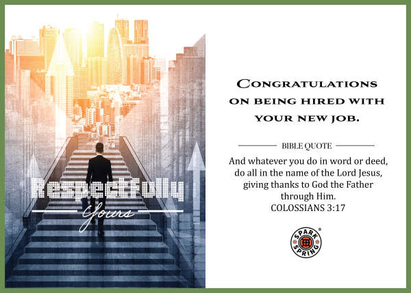 Christian-inspired Hired New Job Respectfully Yours Eco-Friendly Greeting Card (Virtual)